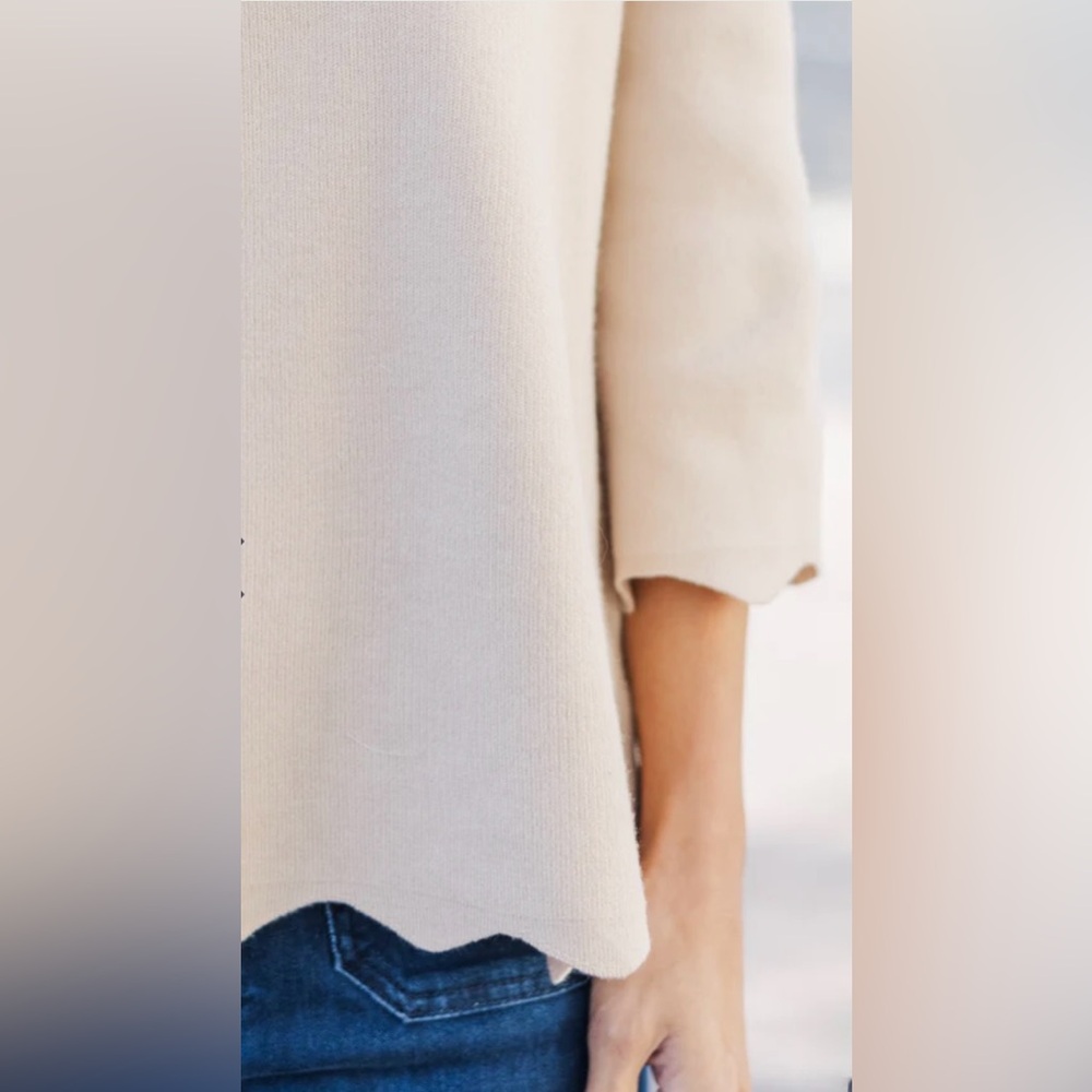 Mint Julep Boutique Tan Scalloped Hem Mock Neck Knit Sweater NWT Small - Picture 5 of 14